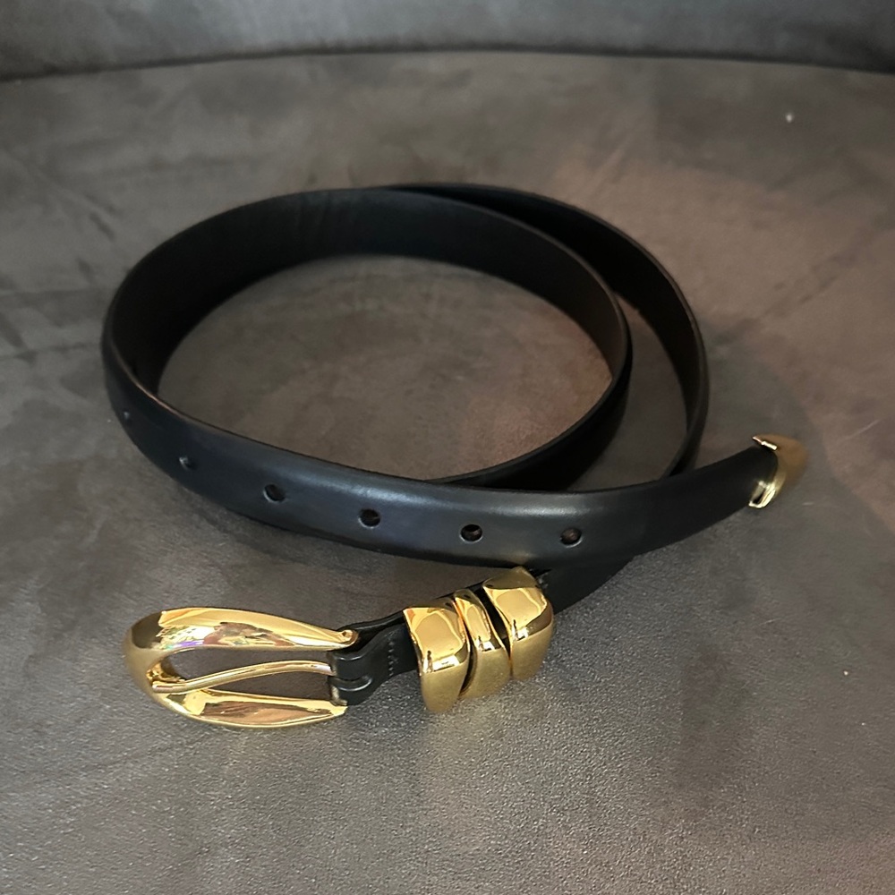Madewell black leather belt gold  hardware size large